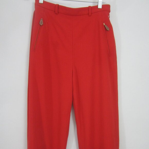 Vtg Hermes Paris Womens 26 Red 100% Wool Slacks Pant Dress Zipper Pockets FLAWS - Picture 1 of 14